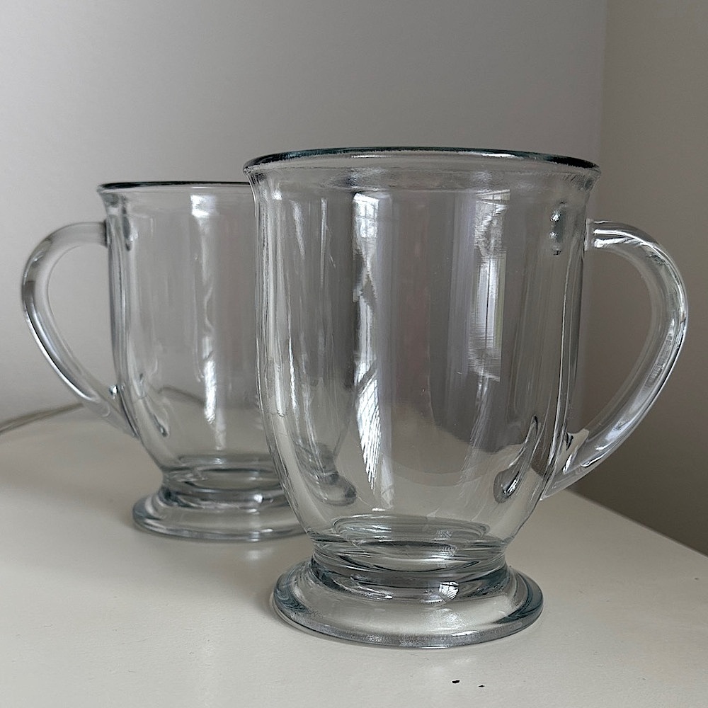 2 Anchor Hocking 16-ounce Cafe Mugs New Glass Coffee Tea mugs cups